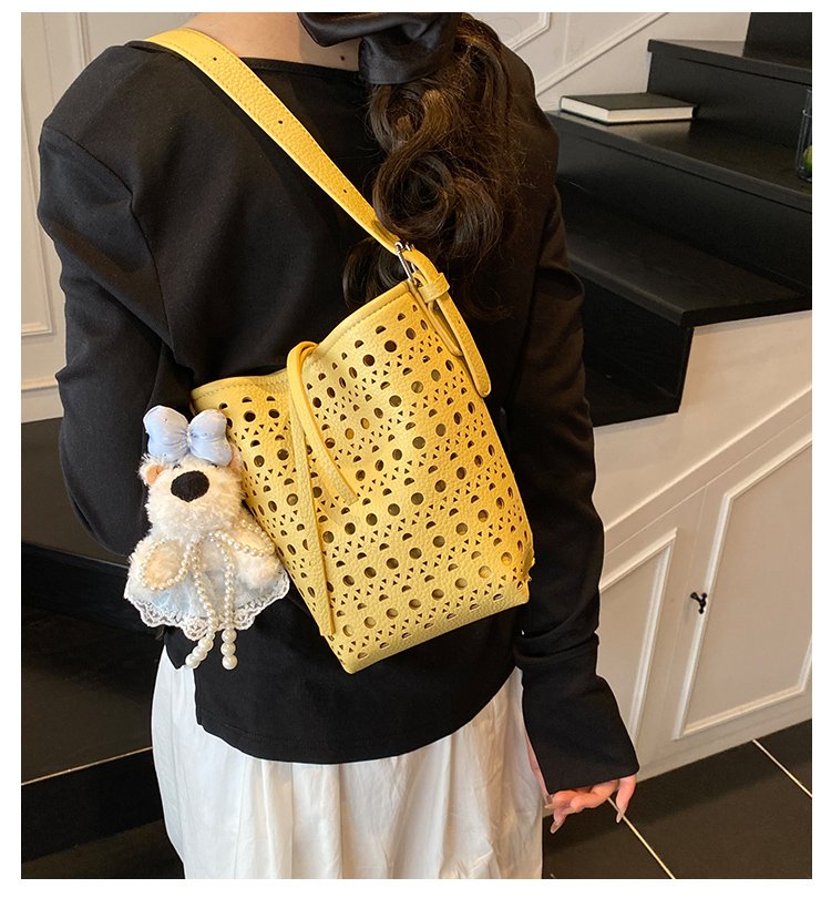 Women's PU Leather Woven Basket Bucket Bag detail 6