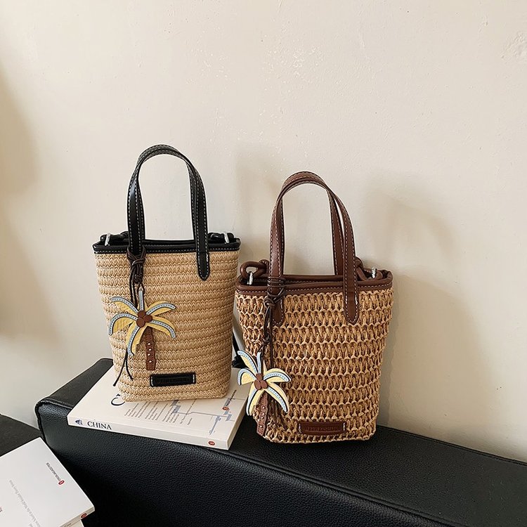 Women's Straw Woven Basket Bucket Bag view 2