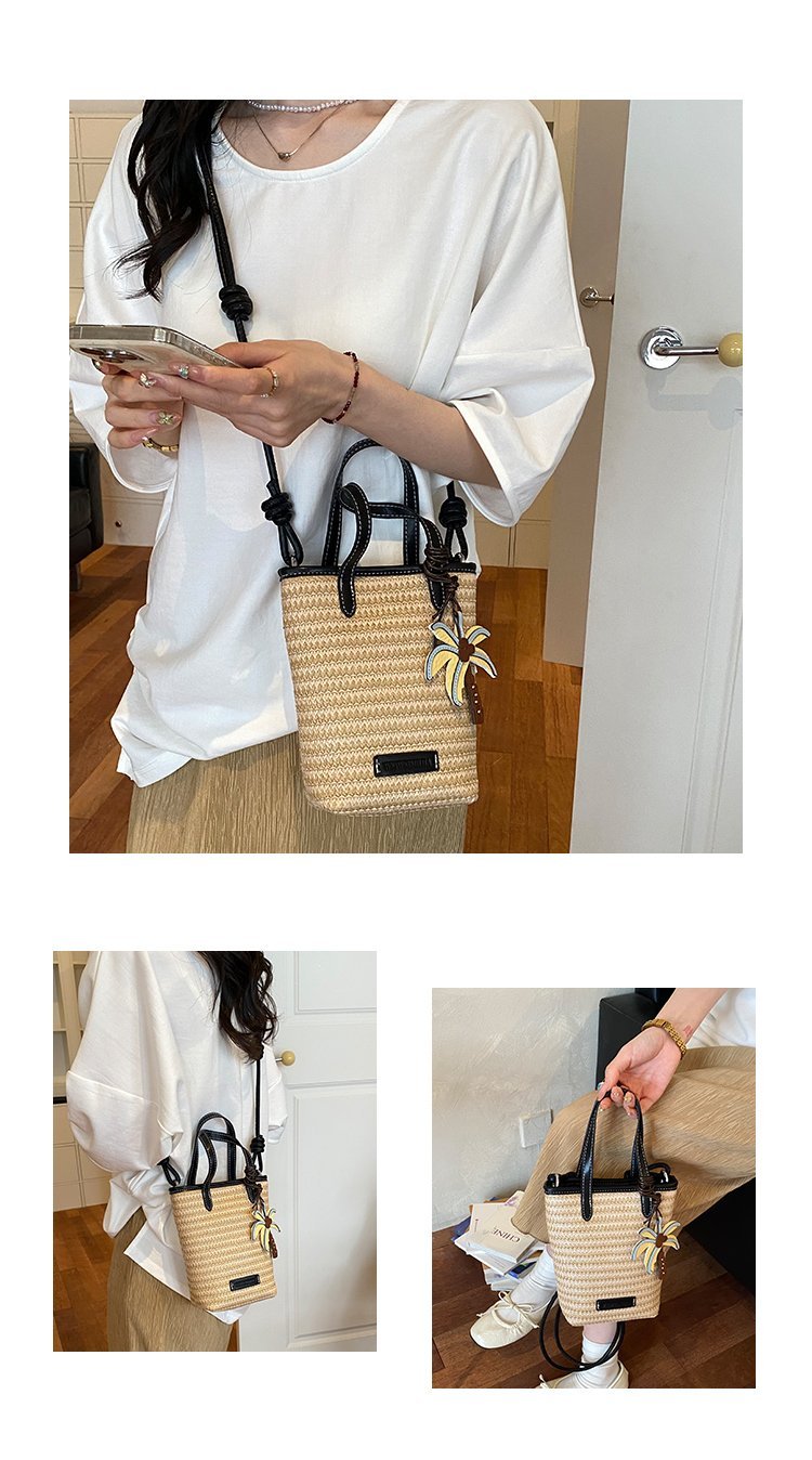 Women's Straw Woven Basket Bucket Bag detail 9