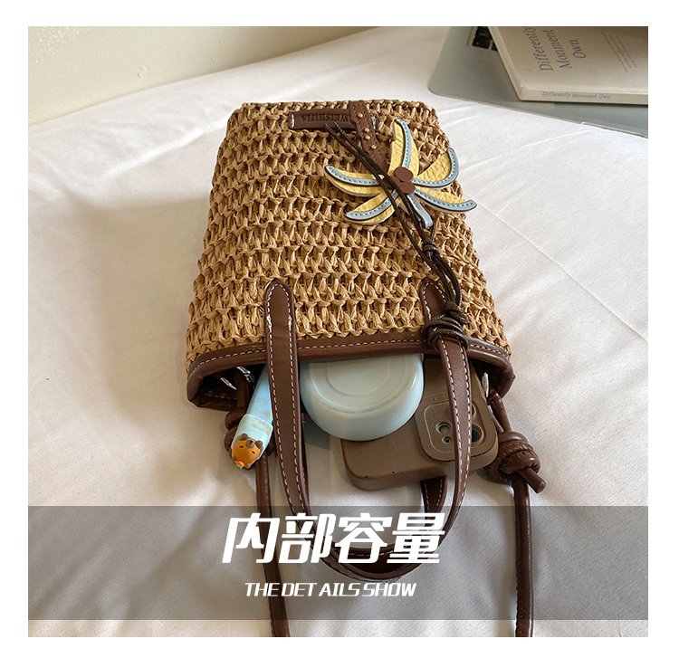 Women's Straw Woven Basket Bucket Bag detail 10