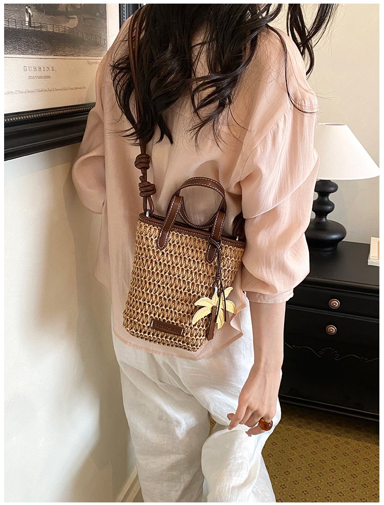 Women's Straw Woven Basket Bucket Bag detail 24