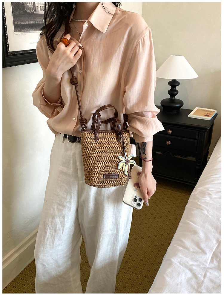 Women's Straw Woven Basket Bucket Bag detail 31