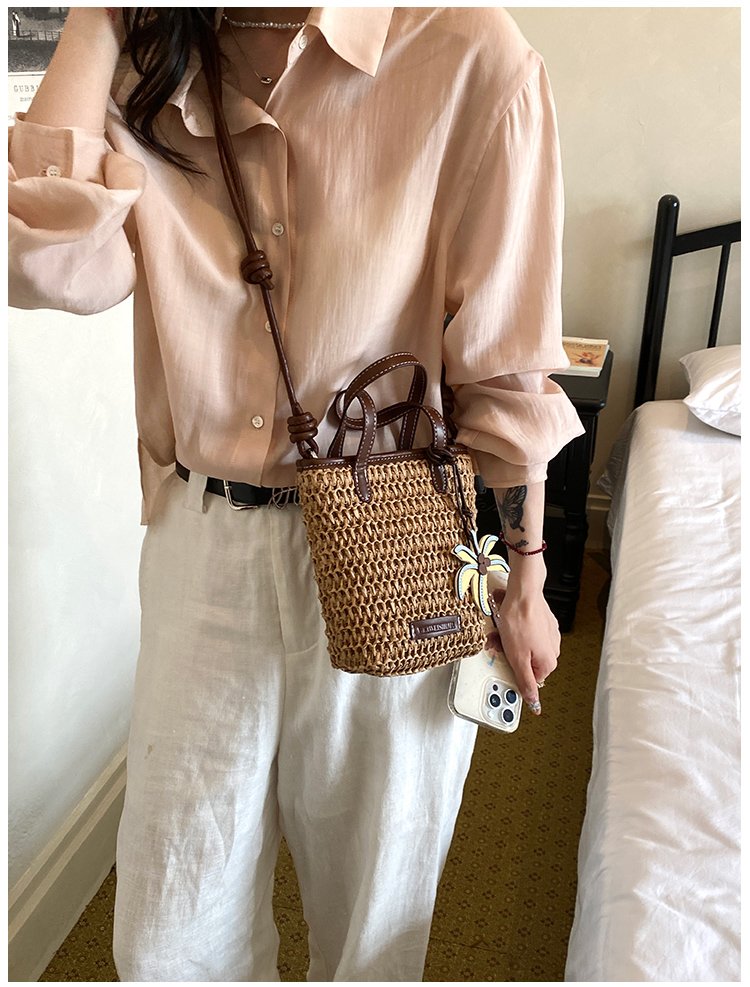 Women's Straw Woven Basket Bucket Bag detail 33