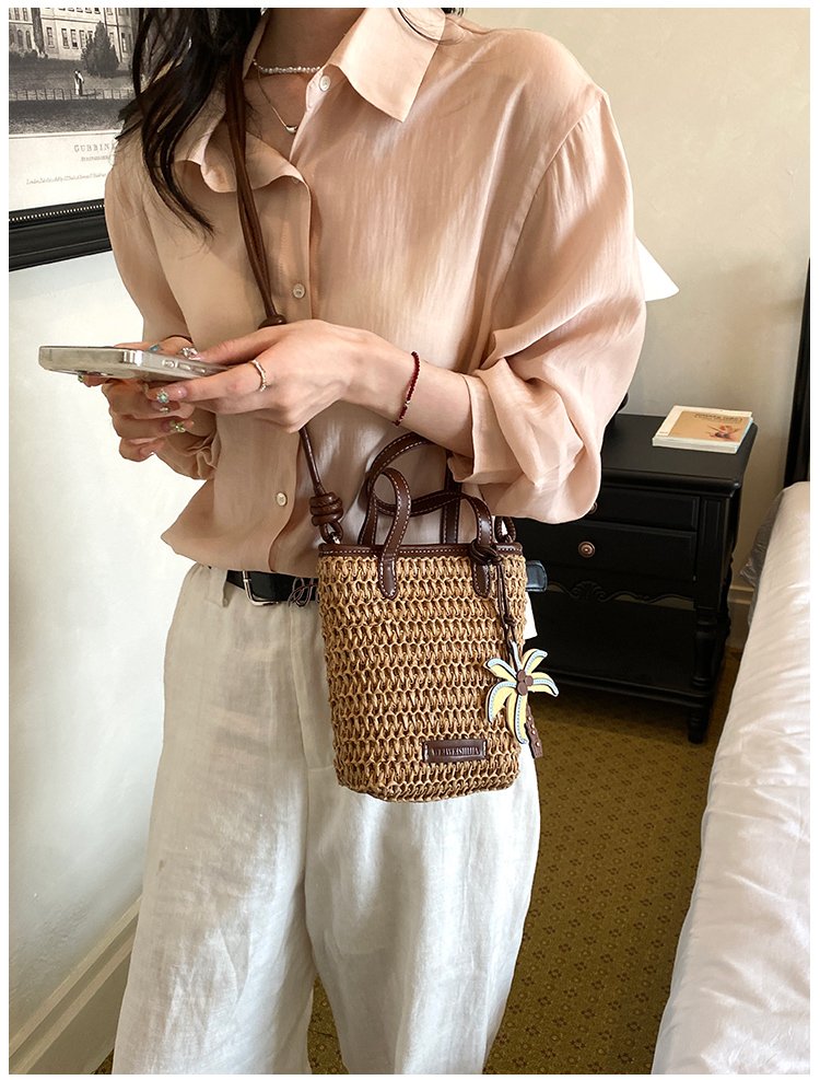 Women's Straw Woven Basket Bucket Bag detail 34