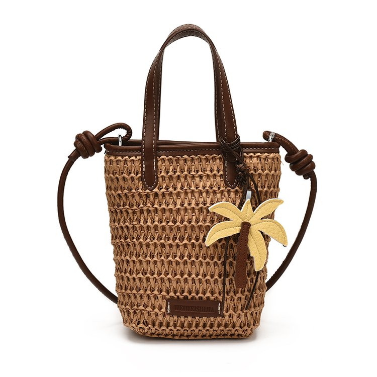 Women's Straw Woven Basket Bucket Bag view 1