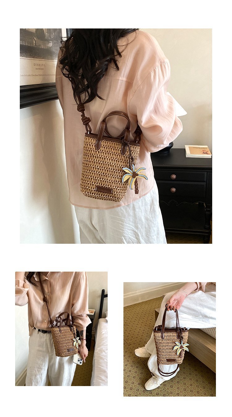 Women's Straw Woven Basket Bucket Bag detail 5