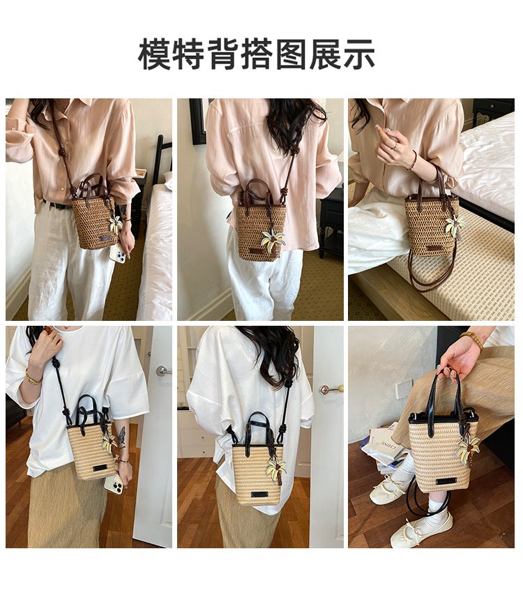 Women's Straw Woven Basket Bucket Bag detail 7
