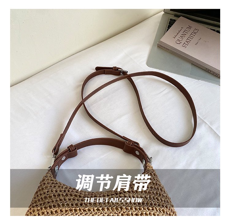 Women's Straw & PU Leather Woven Ring Handle Shoulder Bag detail 15