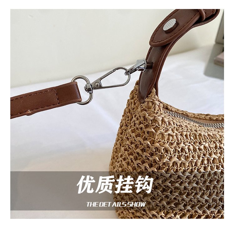 Women's Straw & PU Leather Woven Ring Handle Shoulder Bag detail 16