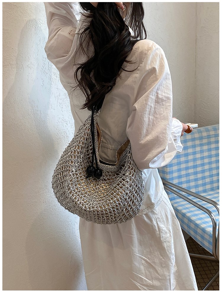 Women's Straw Woven Slouch Shoulder Bag detail 35