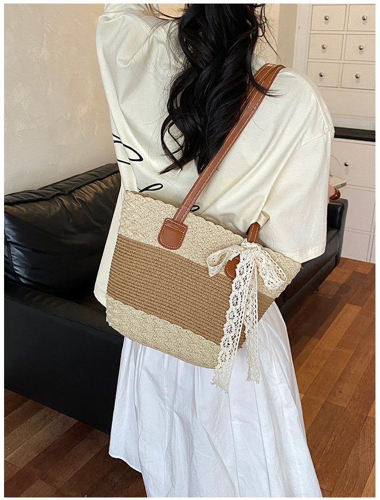 Women's Straw Woven Top Handle Shoulder Bag detail 11