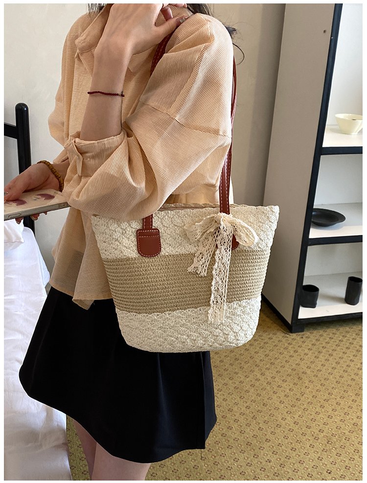 Women's Straw Woven Top Handle Shoulder Bag detail 12