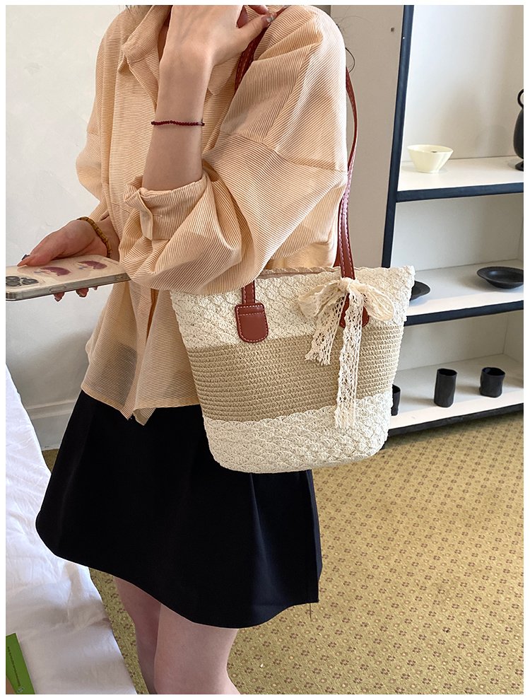 Women's Straw Woven Top Handle Shoulder Bag detail 14