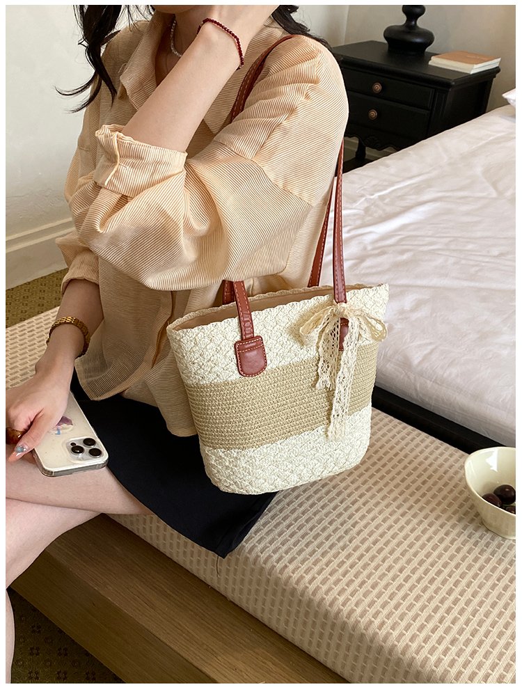 Women's Straw Woven Top Handle Shoulder Bag detail 15