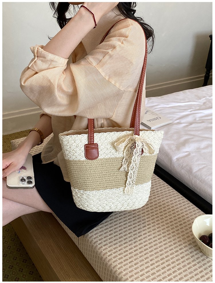 Women's Straw Woven Top Handle Shoulder Bag detail 16