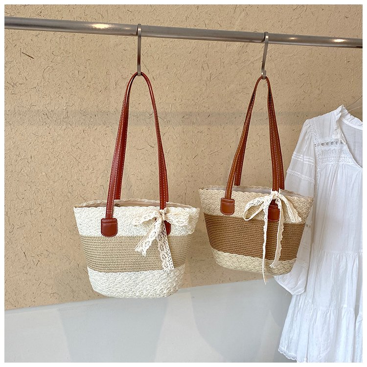 Women's Straw Woven Top Handle Shoulder Bag detail 1