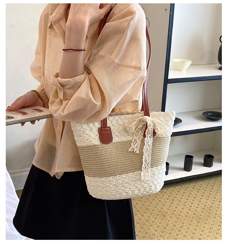 Women's Straw Woven Top Handle Shoulder Bag detail 2
