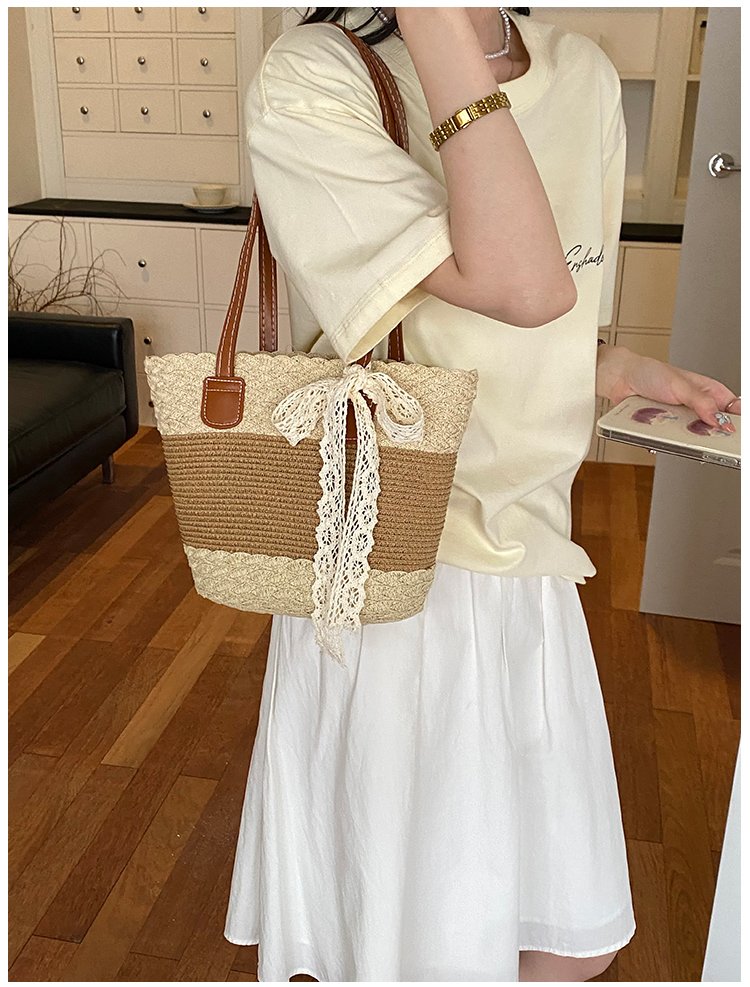 Women's Straw Woven Top Handle Shoulder Bag detail 34