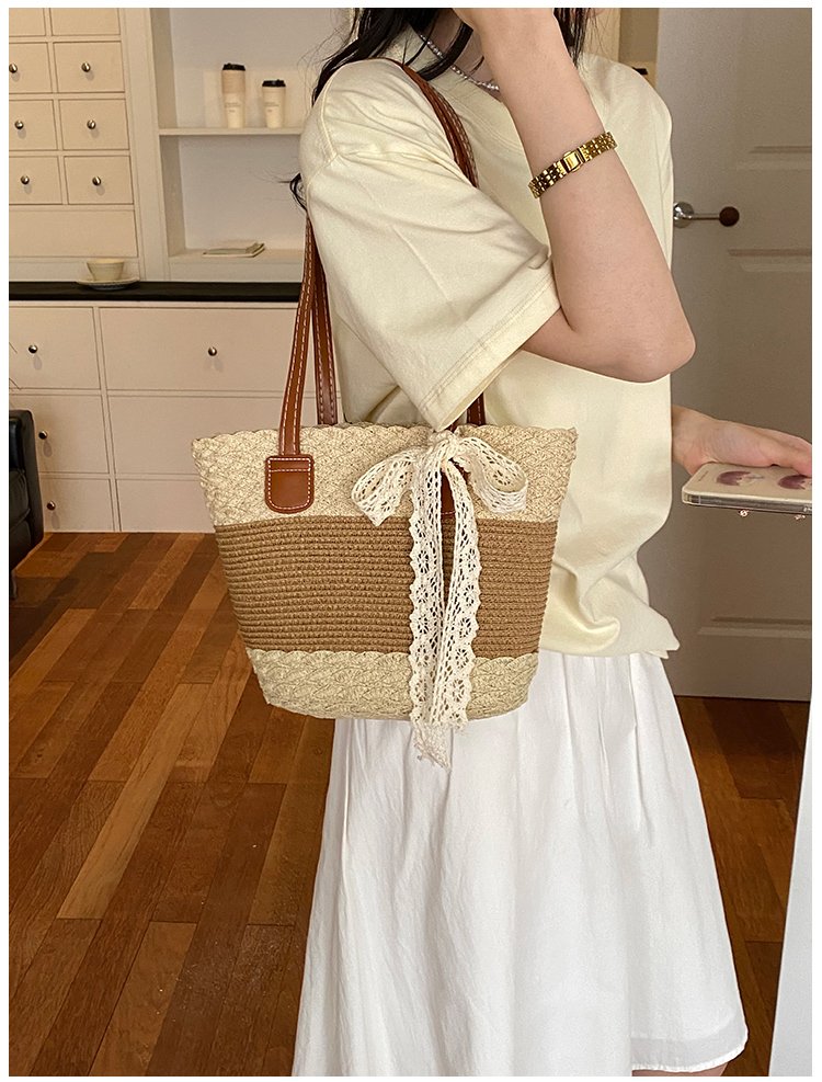 Women's Straw Woven Top Handle Shoulder Bag detail 35