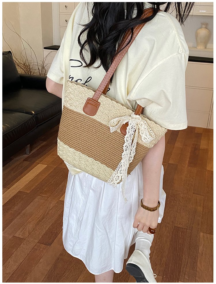 Women's Straw Woven Top Handle Shoulder Bag detail 38