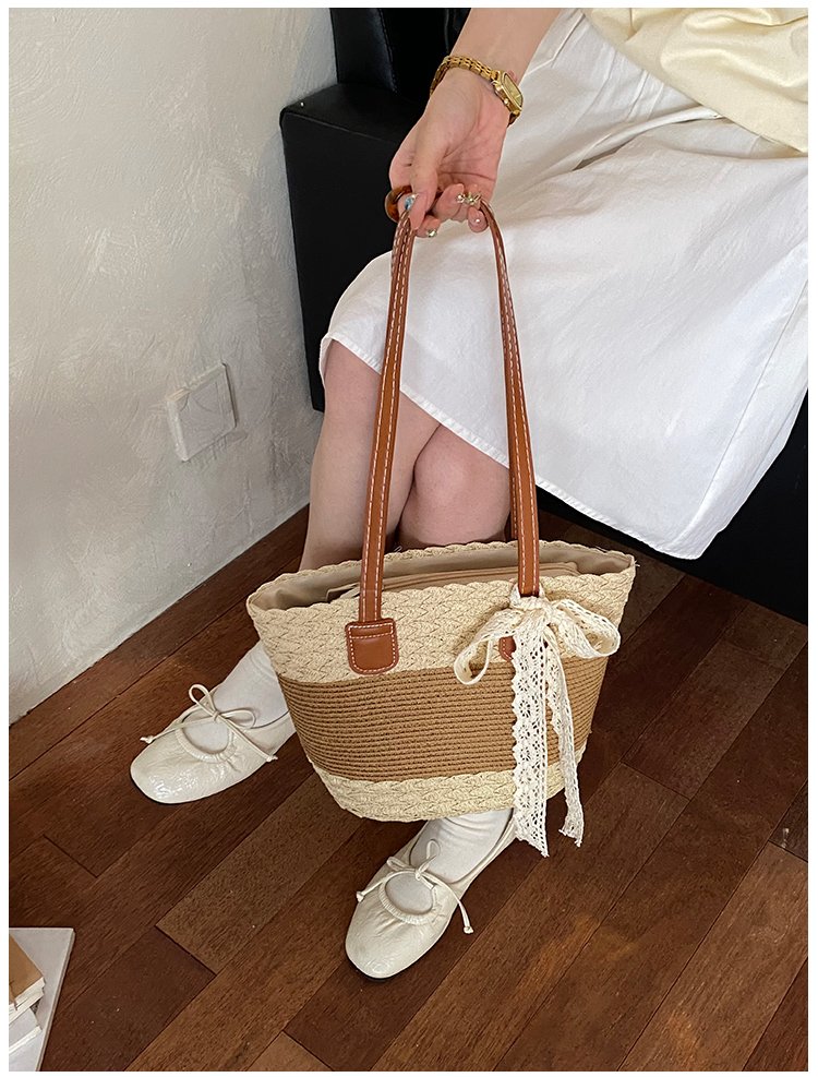 Women's Straw Woven Top Handle Shoulder Bag detail 39