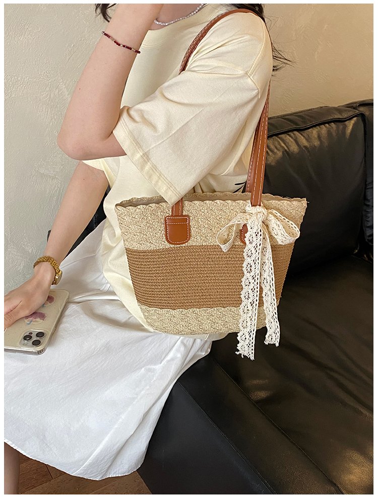 Women's Straw Woven Top Handle Shoulder Bag detail 40